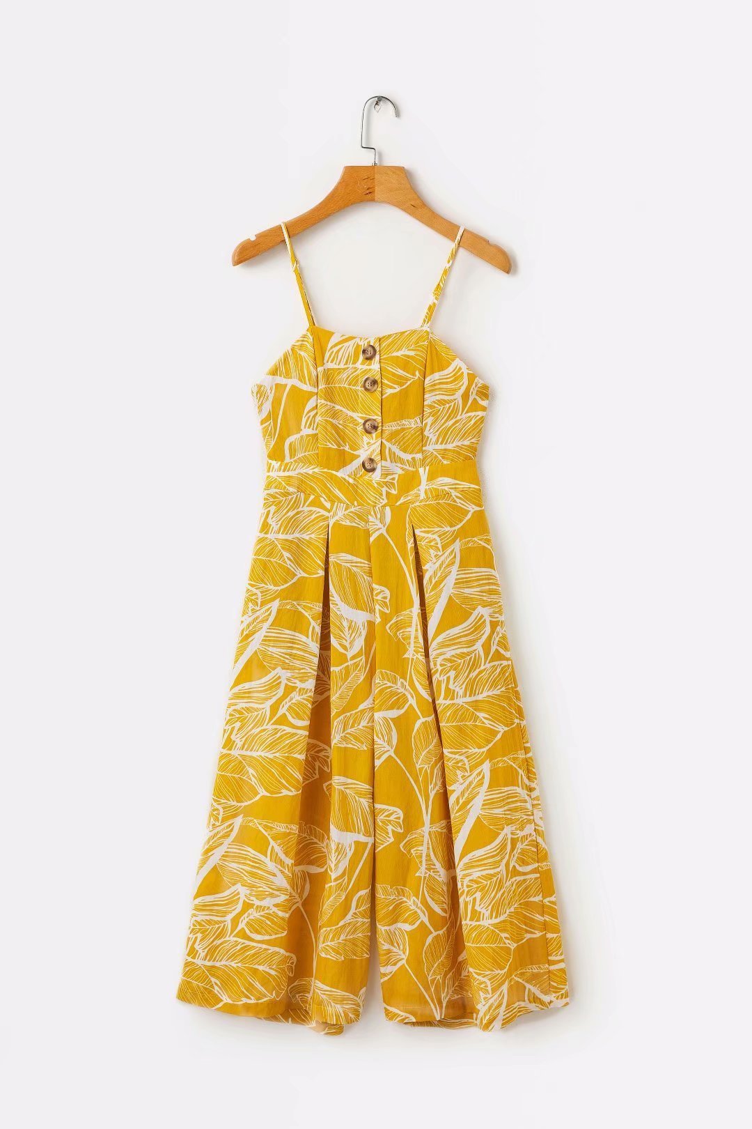 Meselling99 Print Spaghetti Strap Wide Leg Pants Pockets Jumpsuit-jumpsuit-S-Yellow-Free Shipping at meselling99