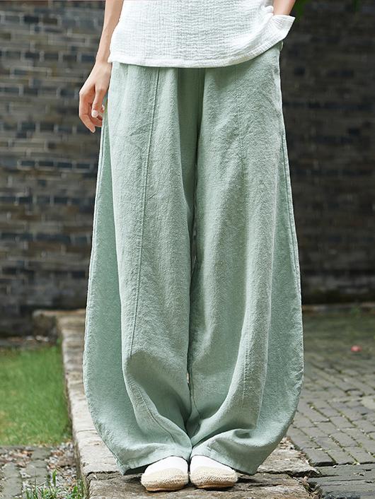 Meselling99 Vintage Loose Ramie Cotton Linen Bloomers Pants-Pants-PEA GREEN-FREE SIZE-Free Shipping at meselling99