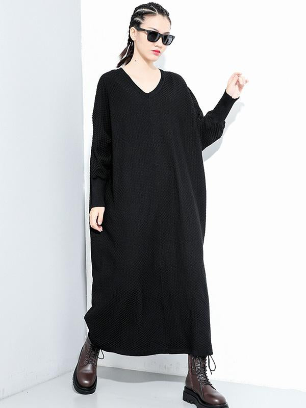 Meselling99 Original Solid V-Neck Sweater Dresses-Maxi Dress-Free Shipping at meselling99