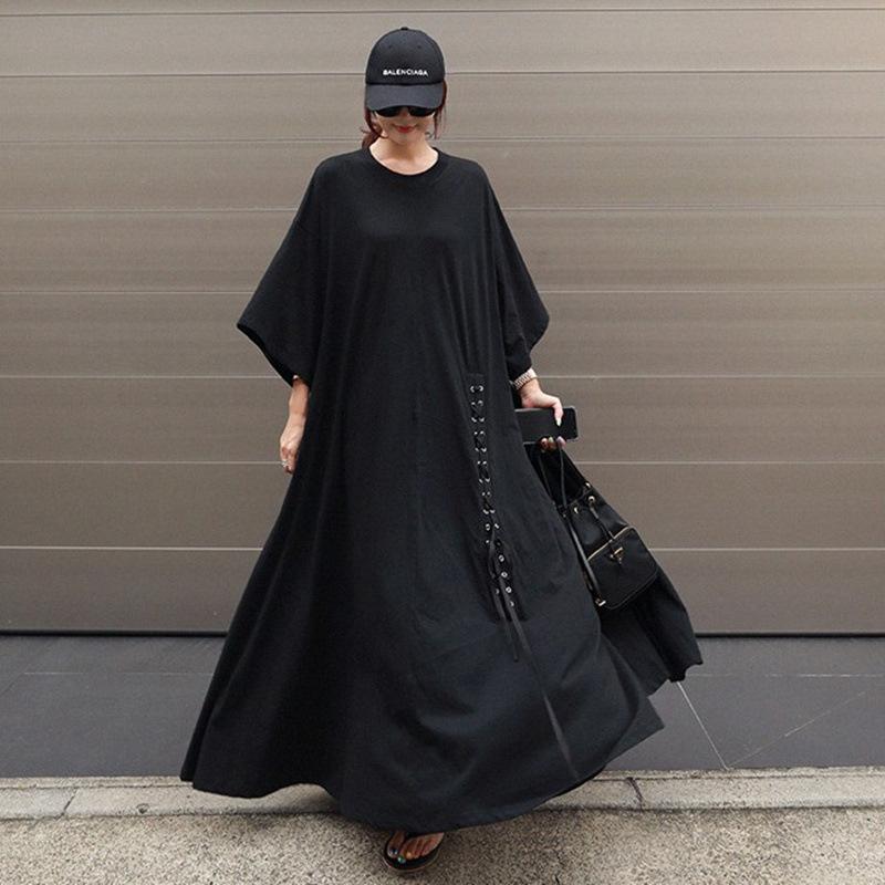 Women Summer Plus Sizes Loose Cozy Dresses-Maxi Dresses-Black-S-Free Shipping at meselling99