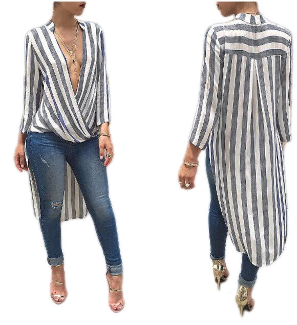 Summer Casual Striped Long Slessves Shirts--Free Shipping at meselling99