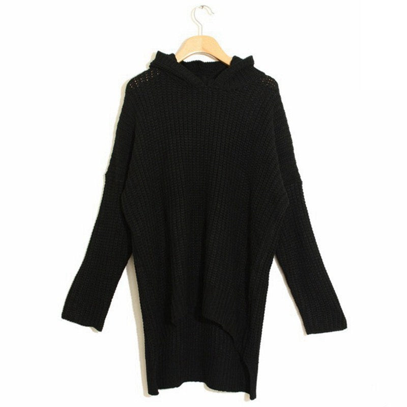 Women Irregular Long Loose Knitted Sweaters-Sweaters-Black-One Size-Free Shipping at meselling99