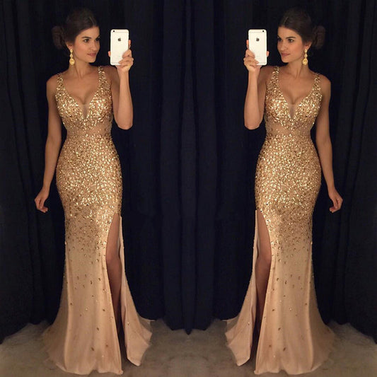 Women Sequin Split Front Sexy Long Evening Dresses-Party Dresses-Free Shipping at meselling99