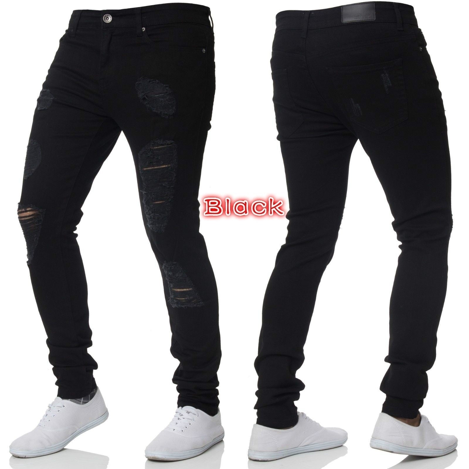 Casual Broken Holes Jeans for Men-Pants-Black-28-Free Shipping at meselling99