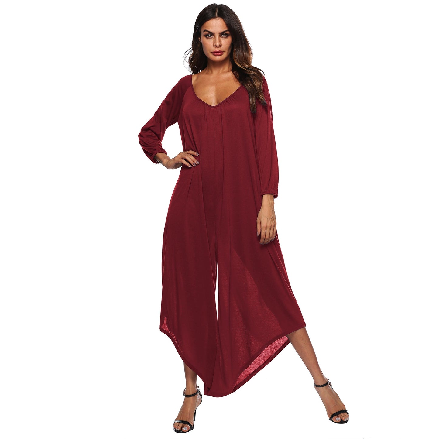 Sexy Deep V Neck Backless Jumpsuits for Women-Jumpsuits & Rompers-Wine Red-S-Free Shipping at meselling99