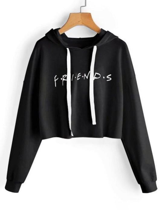 Casual Friends Letter Long Sleeves Hoodies-Shirts & Tops-Black-S-Free Shipping at meselling99