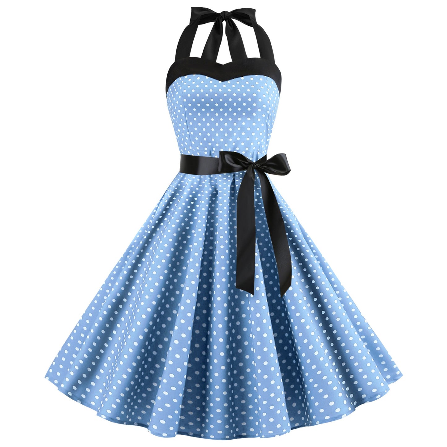 Summer Halter Dot Print Strapless Retro Dresses-Vintage Dresses-Light Blue-S-Free Shipping at meselling99