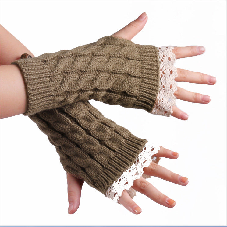 2pairs/Set Lovely Fingerless Knitted Gloves for Girl-Gloves & Mittens-Khaki-One Size-Free Shipping at meselling99