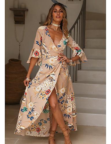 Women Plus Sizes Summer Holiday Long Dresses-Maxi Dresses-Khaki-S-Free Shipping at meselling99