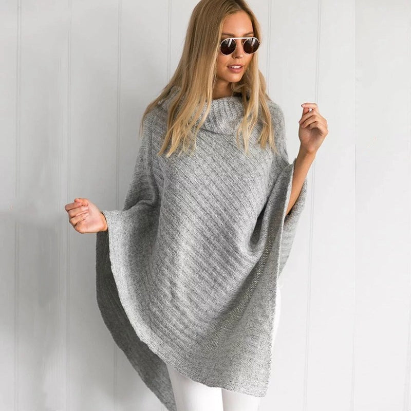 Plus Size Knitting Irregular Batwing Cape Sweaters-Gray-One Size-Free Shipping at meselling99
