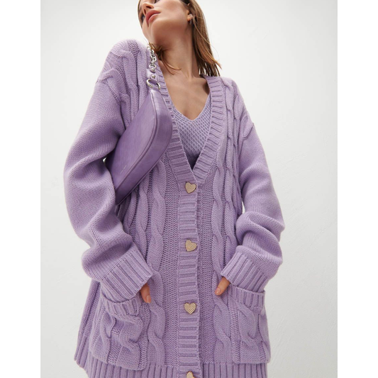 Casual Loose Knitted Women Fall Cardigan Overcoat-Purple-S-Free Shipping at meselling99
