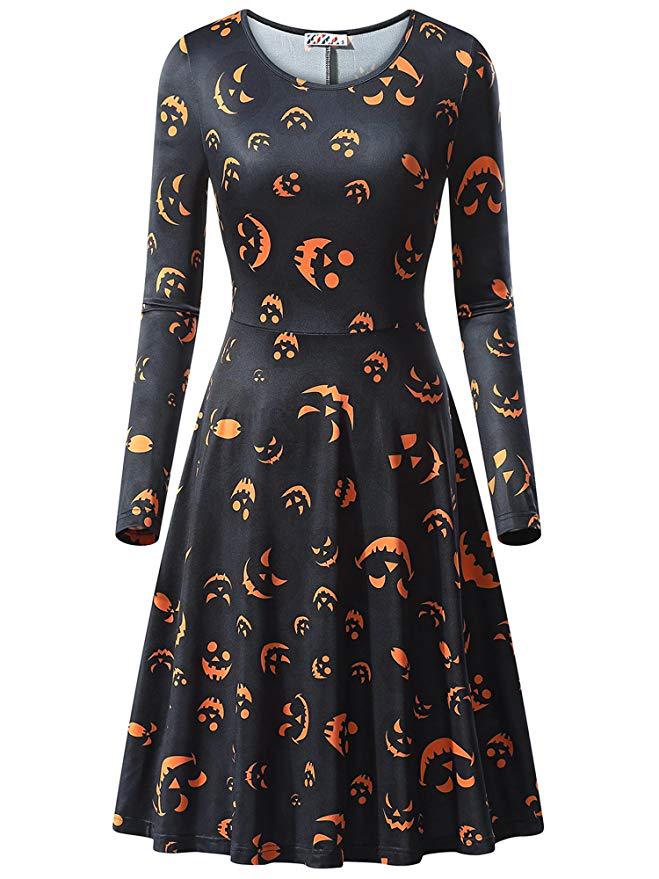 Halloween Pumpkin Long Sleeves Dresses-Halloween Dresses-Style4-S-Free Shipping at meselling99