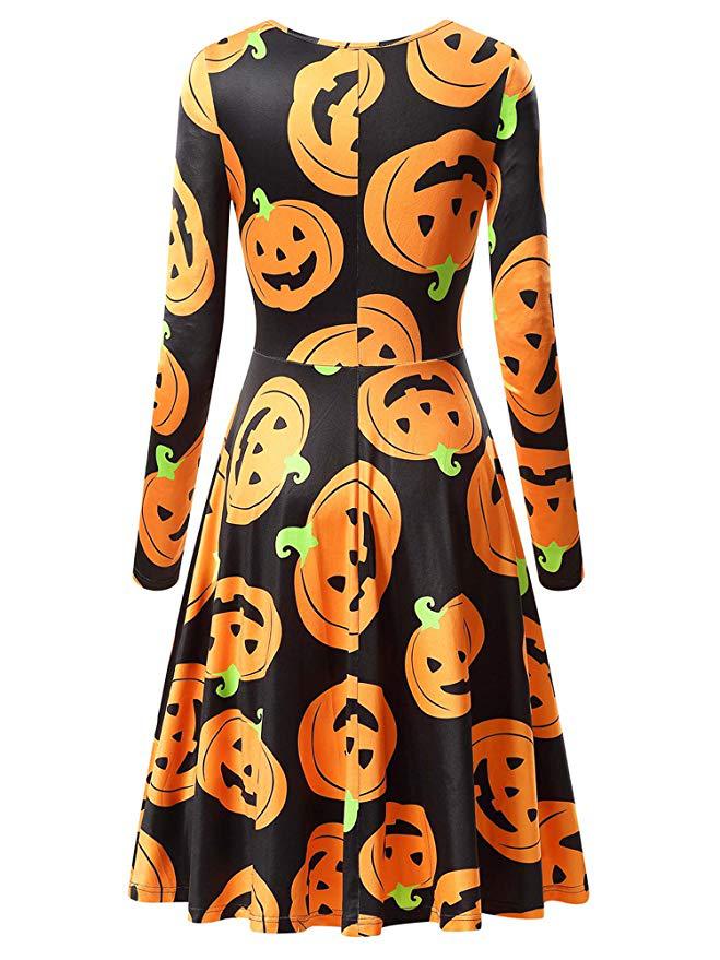 Halloween Pumpkin Long Sleeves Dresses-Halloween Dresses-Free Shipping at meselling99
