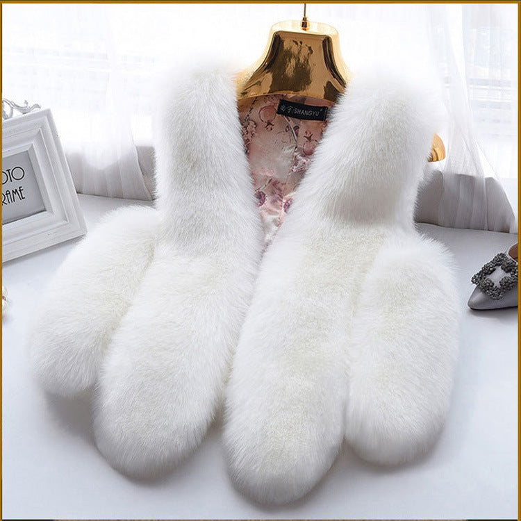 Fashion Women Artificial Fox Fur Sleeveless Vest-vest-White-S-Free Shipping at meselling99