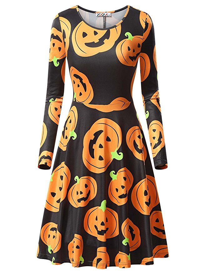 Halloween Pumpkin Long Sleeves Dresses-Halloween Dresses-Style1-S-Free Shipping at meselling99