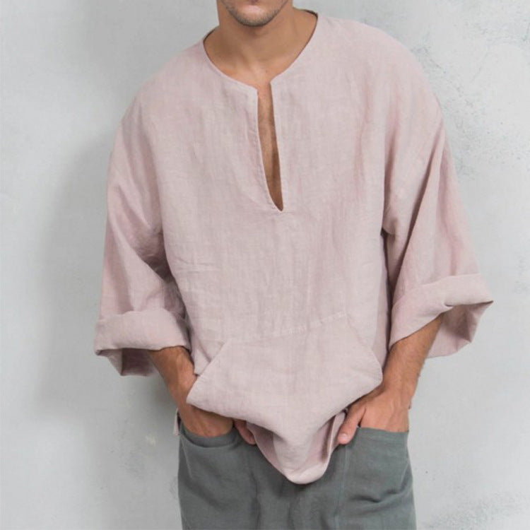 Leisure Long Sleeves Shirts for Men-Shirts & Tops-Pink-M-Free Shipping at meselling99