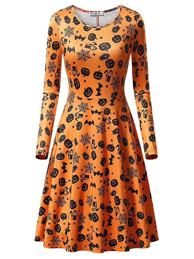 Halloween Pumpkin Long Sleeves Dresses-Halloween Dresses-Style3-S-Free Shipping at meselling99