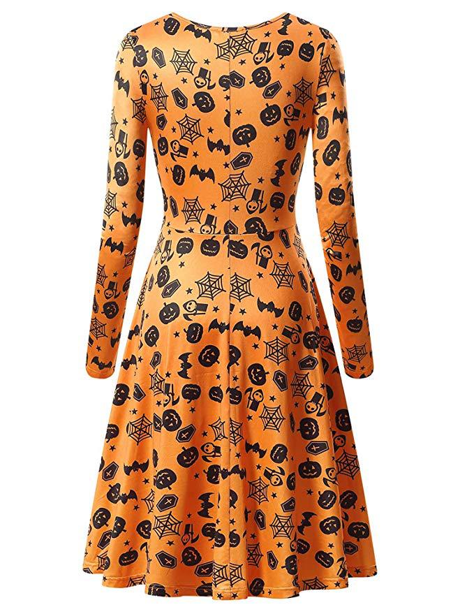Halloween Pumpkin Long Sleeves Dresses-Halloween Dresses-Free Shipping at meselling99