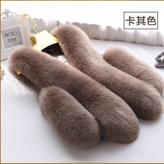 Fashion Women Artificial Fox Fur Sleeveless Vest-vest-Khaki-S-Free Shipping at meselling99