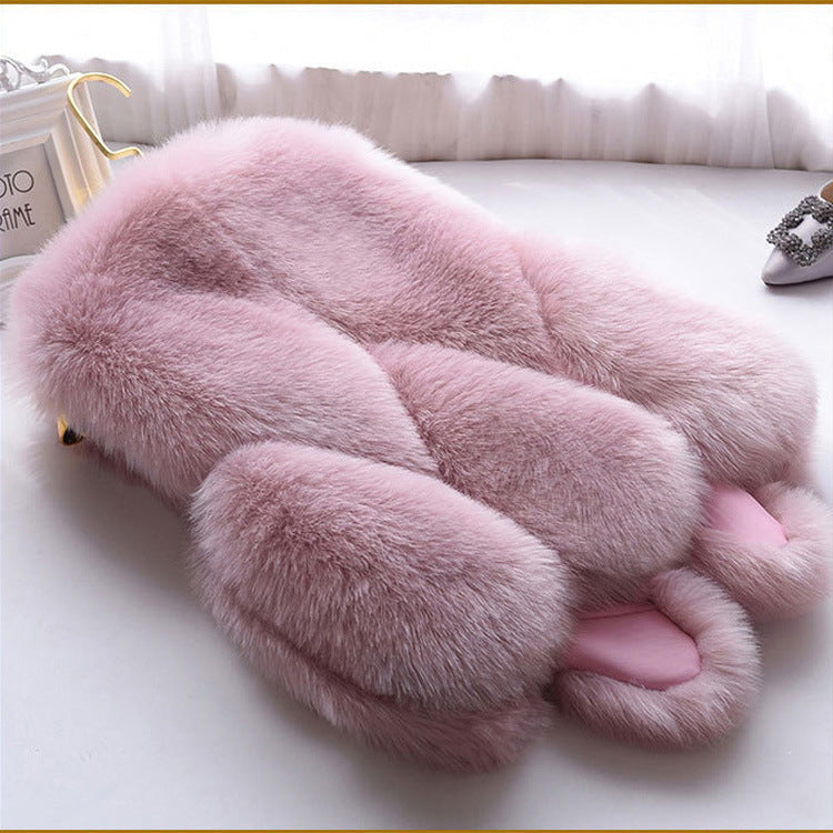 Fashion Women Artificial Fox Fur Sleeveless Vest-vest-Dark Pink-S-Free Shipping at meselling99