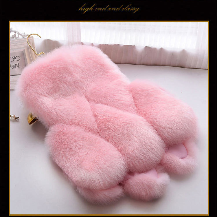 Fashion Women Artificial Fox Fur Sleeveless Vest-vest-Pink-S-Free Shipping at meselling99
