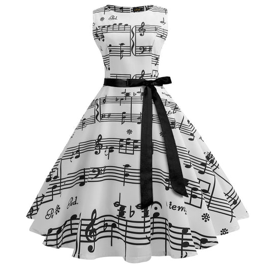 White Musical Not Print Sleeveless Vintage Dresses-Dresses-The same as picture-S-Free Shipping at meselling99