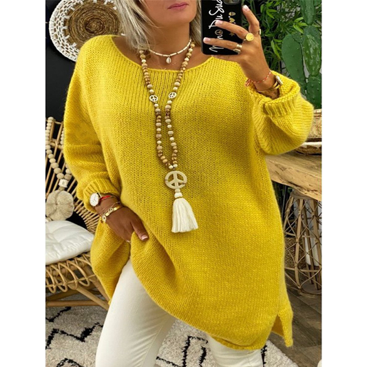 Casual Women Round Neck Knitted Loose Sweaters-Women Sweaters-Yellow-S-Free Shipping at meselling99