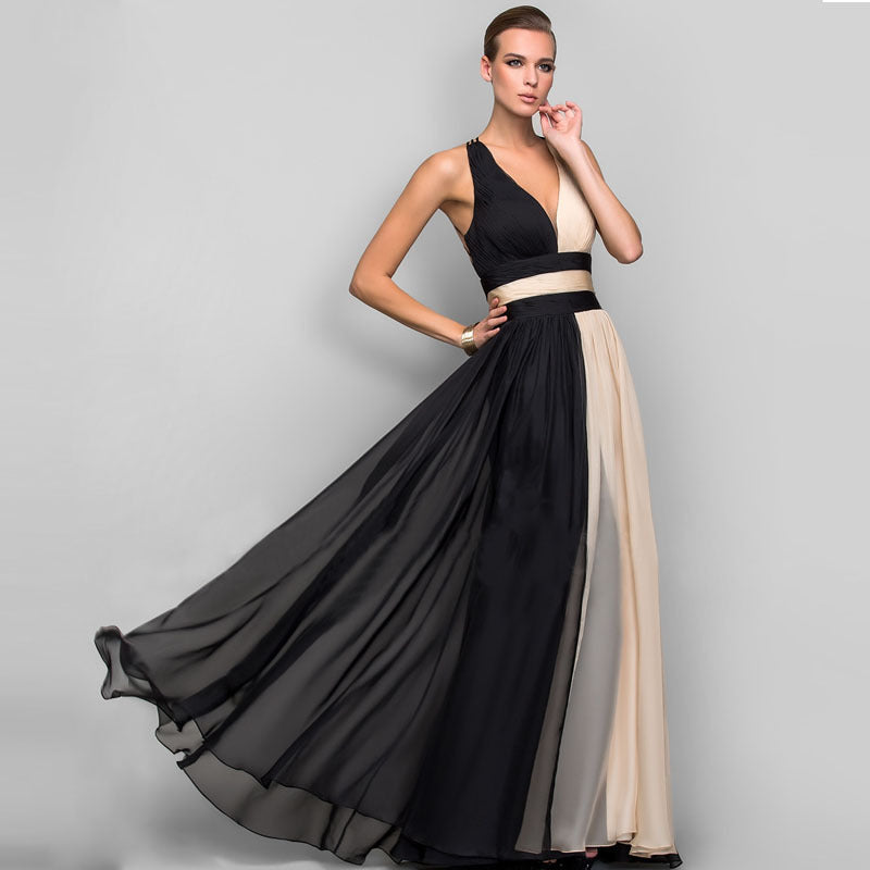 Elegant V Neck Jointing Party Dresses-Maxi Dresses-Free Shipping at meselling99