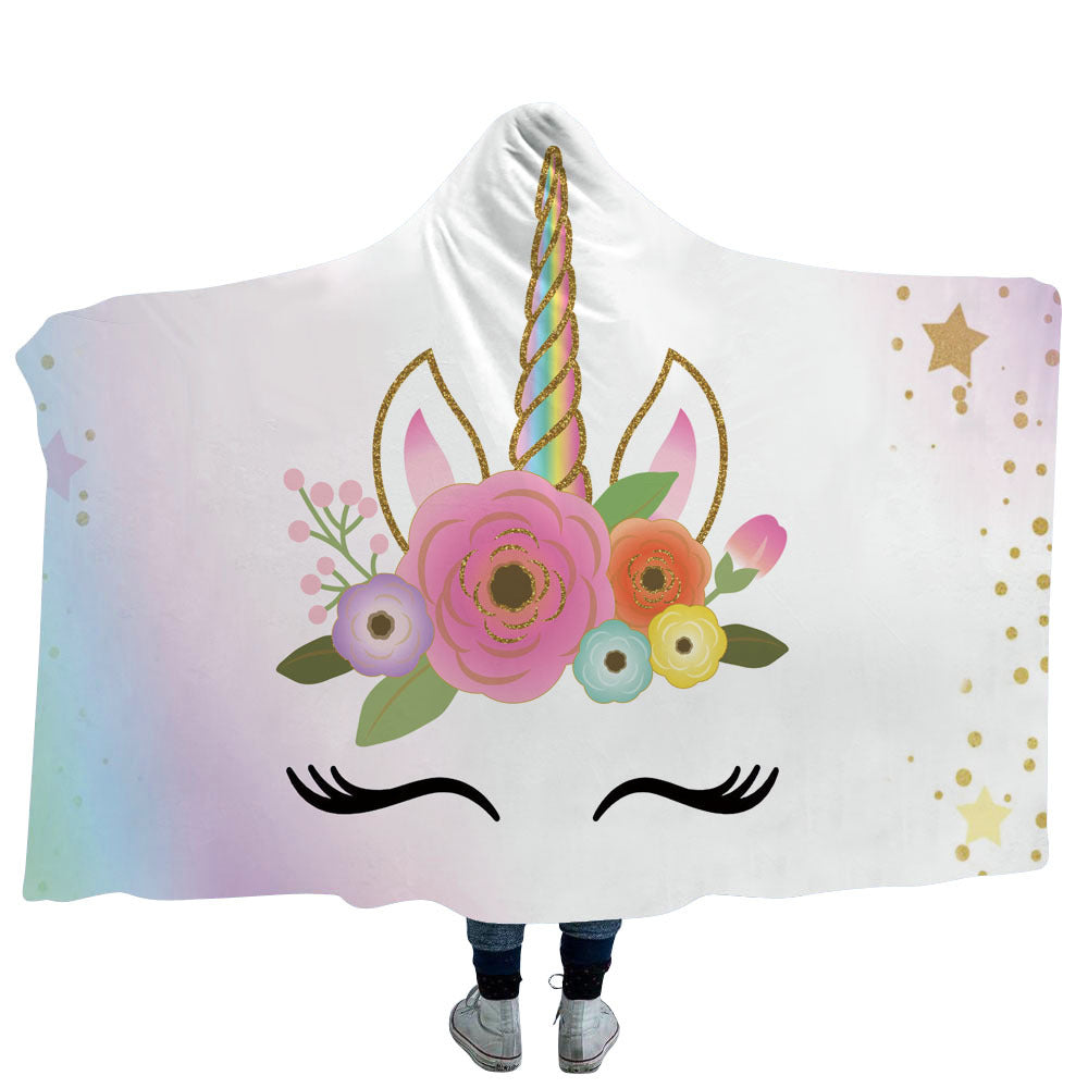 Double Fleece Unicorn Print Cape with Hat-3-130*150-Free Shipping at meselling99