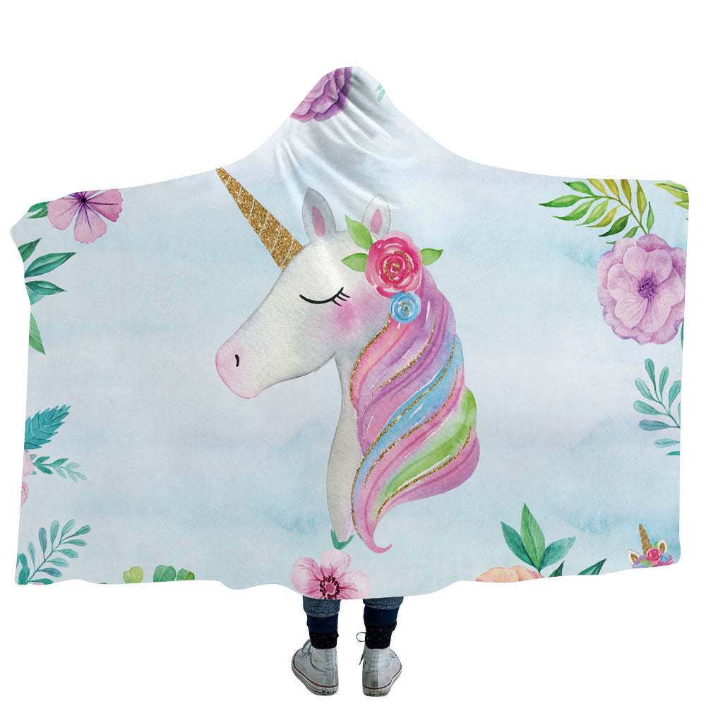 Double Fleece Unicorn Print Cape with Hat-6-130*150-Free Shipping at meselling99