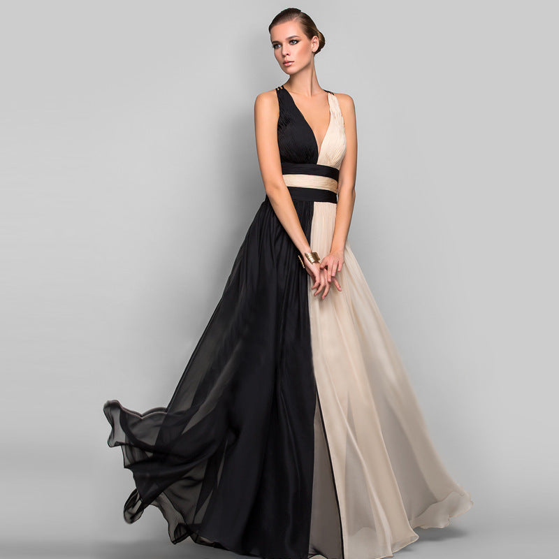 Elegant V Neck Jointing Party Dresses-Maxi Dresses-Free Shipping at meselling99