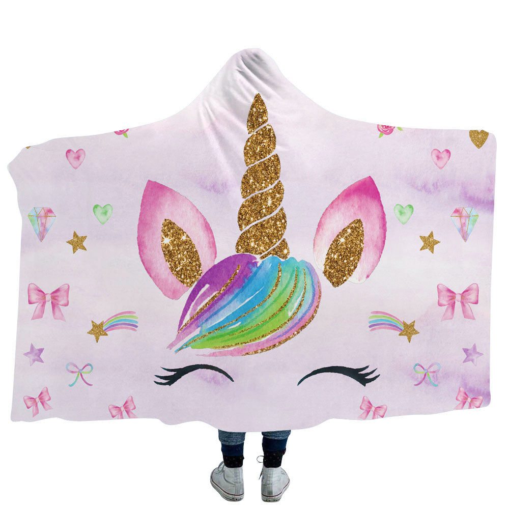 Double Fleece Unicorn Print Cape with Hat-7-130*150-Free Shipping at meselling99