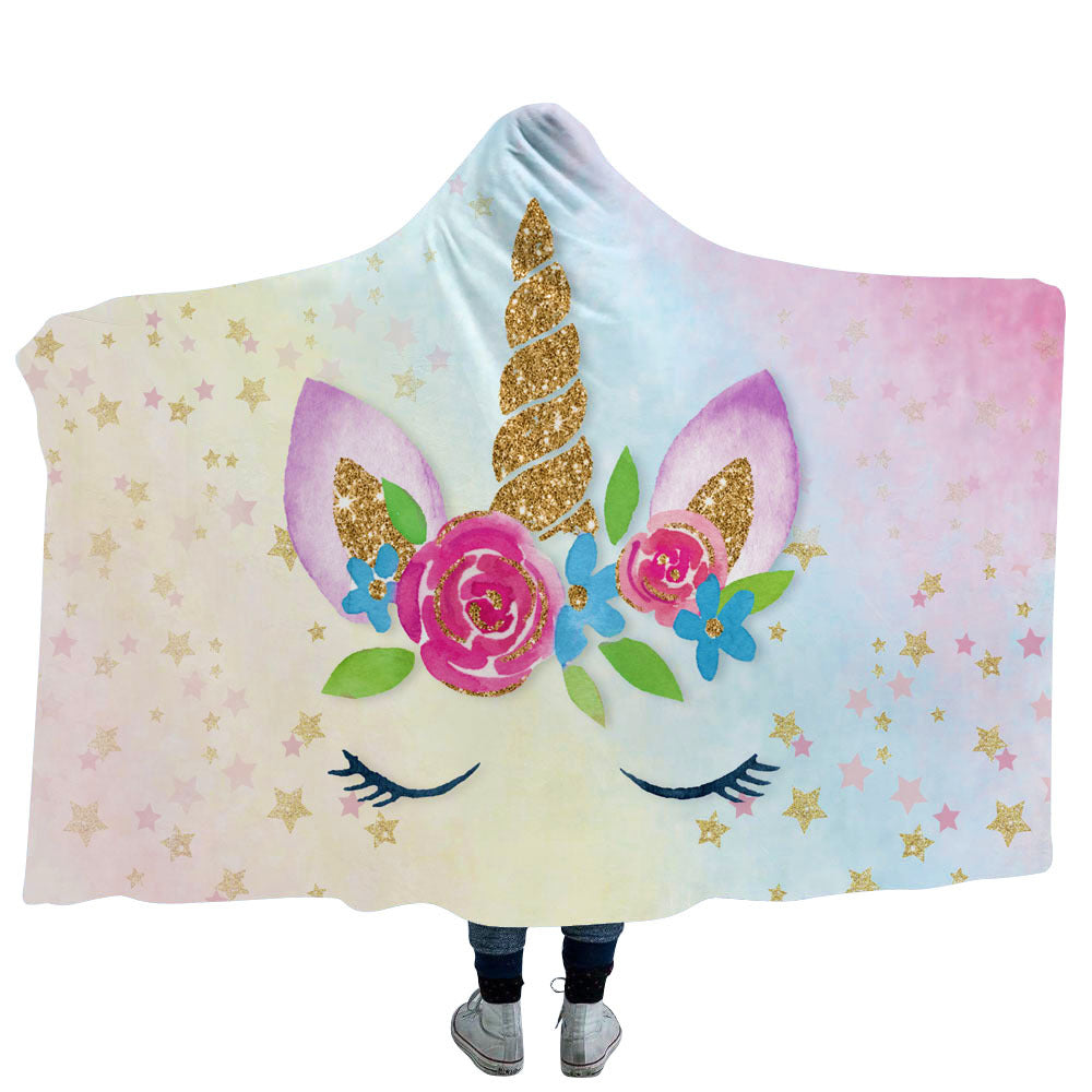 Double Fleece Unicorn Print Cape with Hat-4-130*150-Free Shipping at meselling99