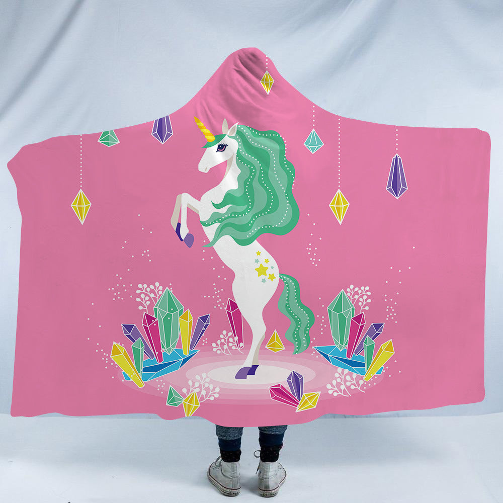 Double Fleece Unicorn Print Cape with Hat--Free Shipping at meselling99