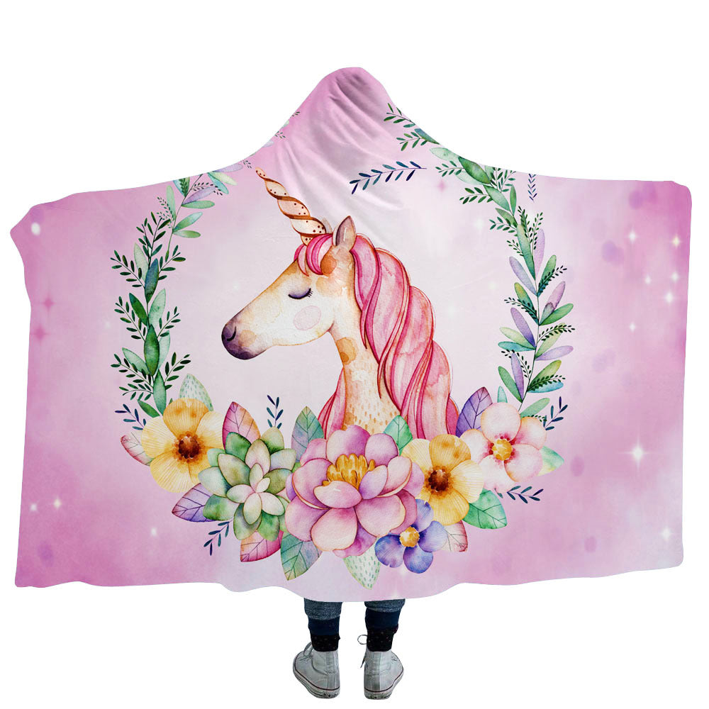 Double Fleece Unicorn Print Cape with Hat--Free Shipping at meselling99
