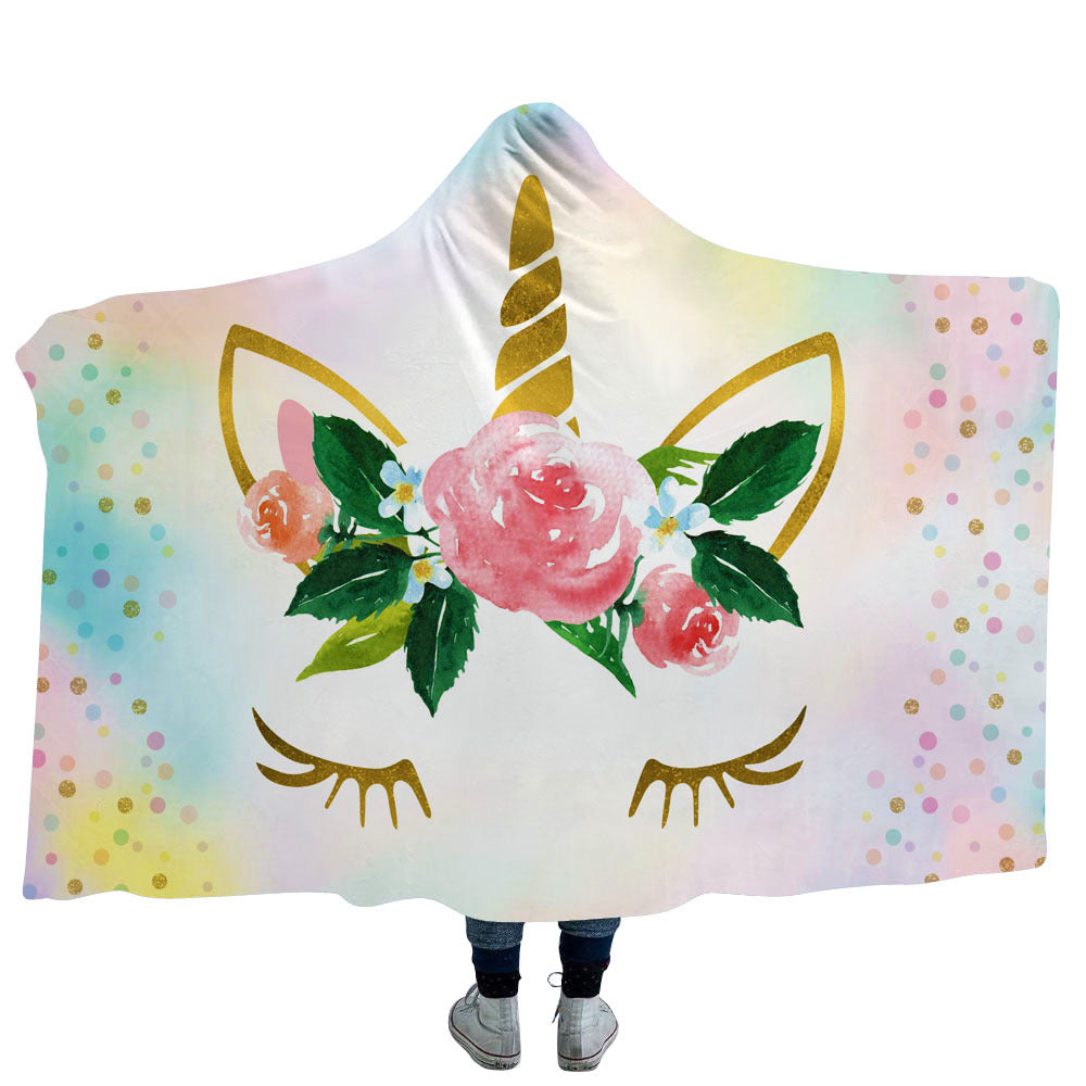 Double Fleece Unicorn Print Cape with Hat-5-130*150-Free Shipping at meselling99