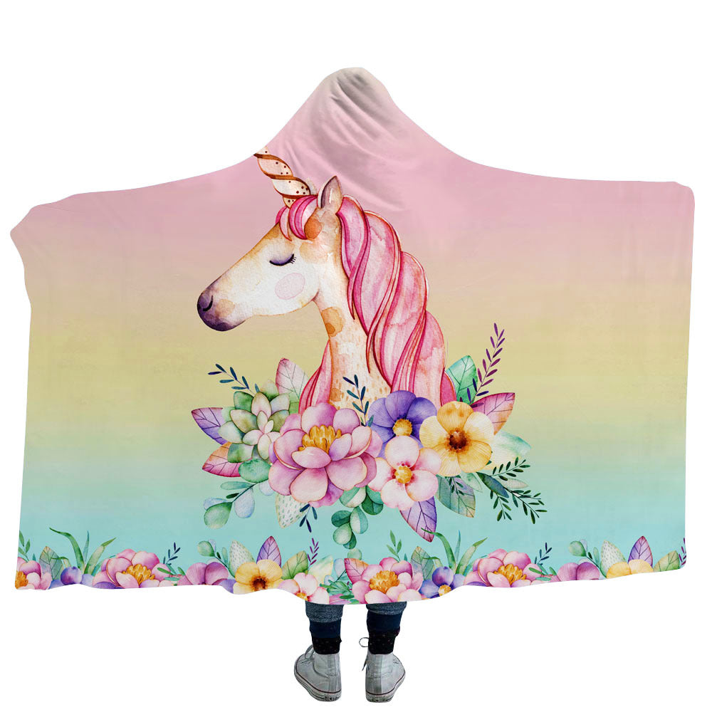 Double Fleece Unicorn Print Cape with Hat-13-130*150-Free Shipping at meselling99