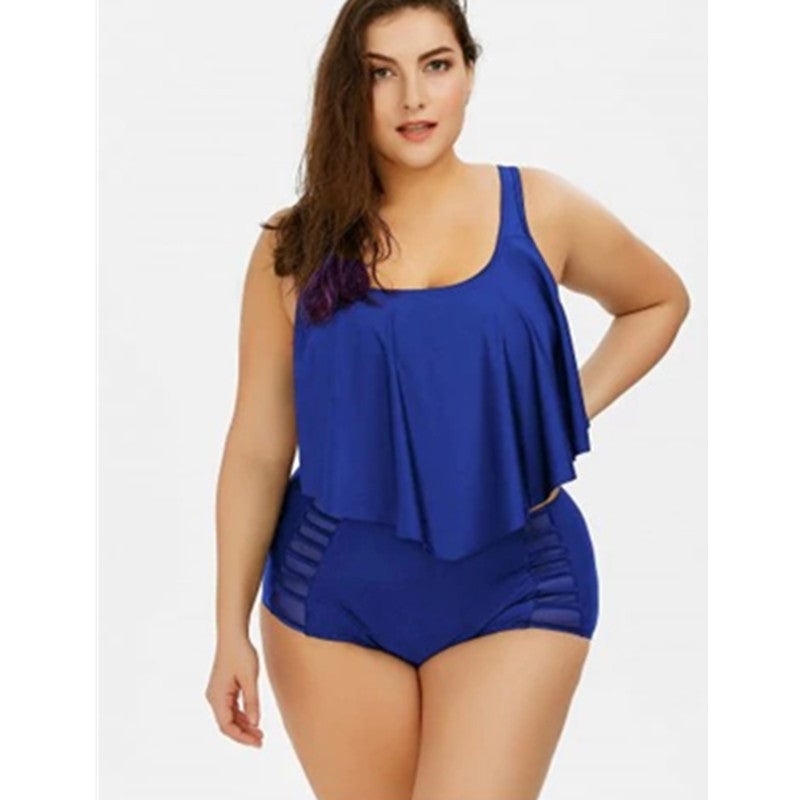 Women Plus Sizes Tulle Two Pieces Swimwear-Swimwear-Blue-XL-Free Shipping at meselling99