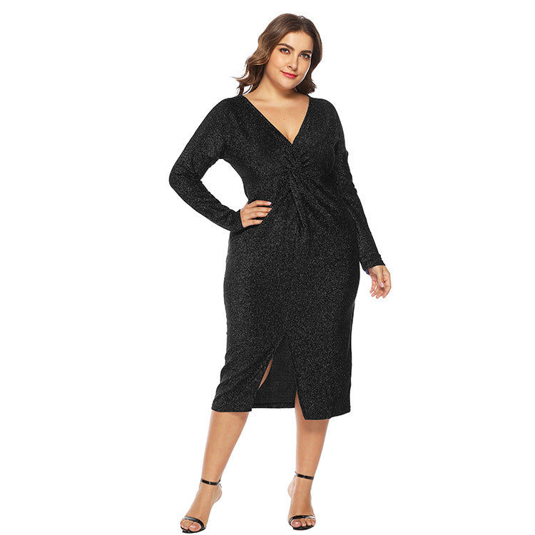 Plus Sizes Women V Neck Short Party Dresses-Dresses-Black-XL-Free Shipping at meselling99
