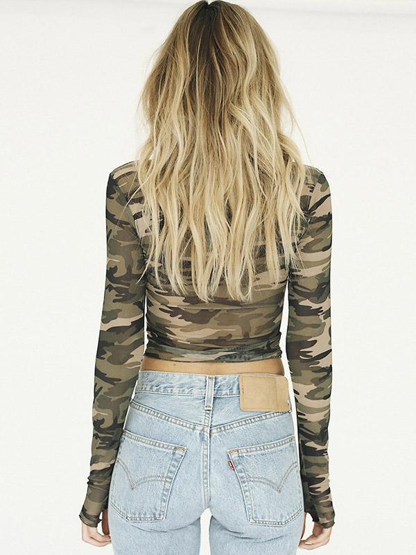 Meselling99 Sexy Camouflage Long Sleeves T-shirt-Tees & Tanks-Free Shipping at meselling99