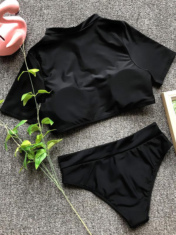 Meselling99 Plain Short Sleeve Tankini Swimsuit-Tankinis Swimwear-Free Shipping at meselling99