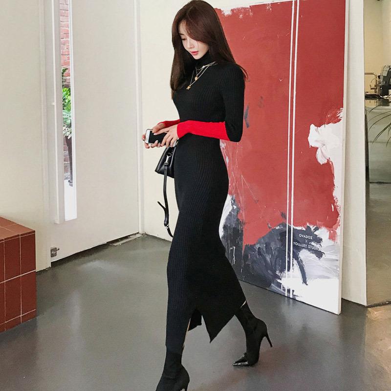 Sexy High Neck Knitted Elastic Long Dresses-Dresses-Black-One Size-Free Shipping at meselling99