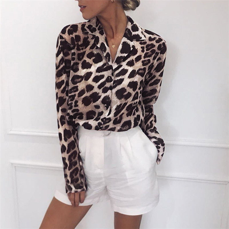 Casual Long Sleeves Leopard Print Chiffon Shirts-Shirts-Pink-S-Free Shipping at meselling99
