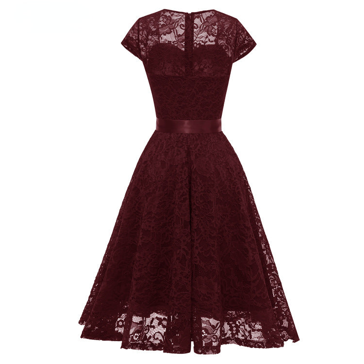 Elegant Short Sleeves Midi Lace Dresses-Dresses-Free Shipping at meselling99