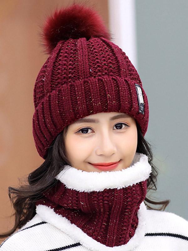 Meselling99 Original Solid Warm Knitting Hat&Scarf Set-Scarfs&Hats-WINE RED-FREE SIZE-Free Shipping at meselling99