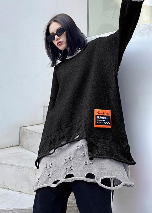 Spring Gray Sweater Tops Round Neck Hole Fashion Hoodies-Sweater tops-Free Shipping at meselling99