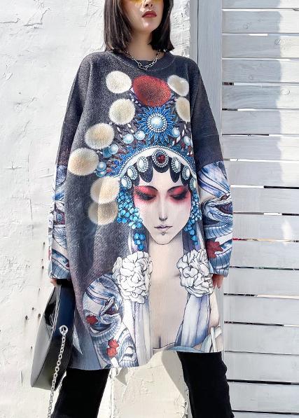 Peking Opera Face Cozy Roind Neck Plus Size Knit Sweaters-Sweater tops-Free Shipping at meselling99