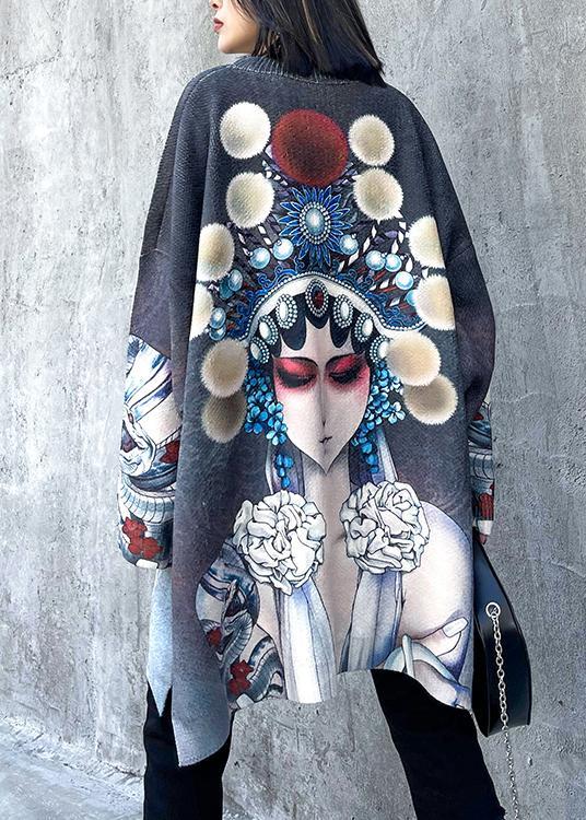 Peking Opera Face Cozy Roind Neck Plus Size Knit Sweaters-Sweater tops-Free Shipping at meselling99