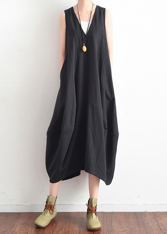 Black V-Neck Cozy Dresses For Women Sleevless Loose Summer Dress-Summer Dress Long-One Size-The Same as Picture-Free Shipping at meselling99