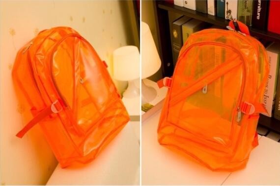 2020 waterproof women PVC backpacks candy color transparent student backpacks-Orange-Free Shipping at meselling99